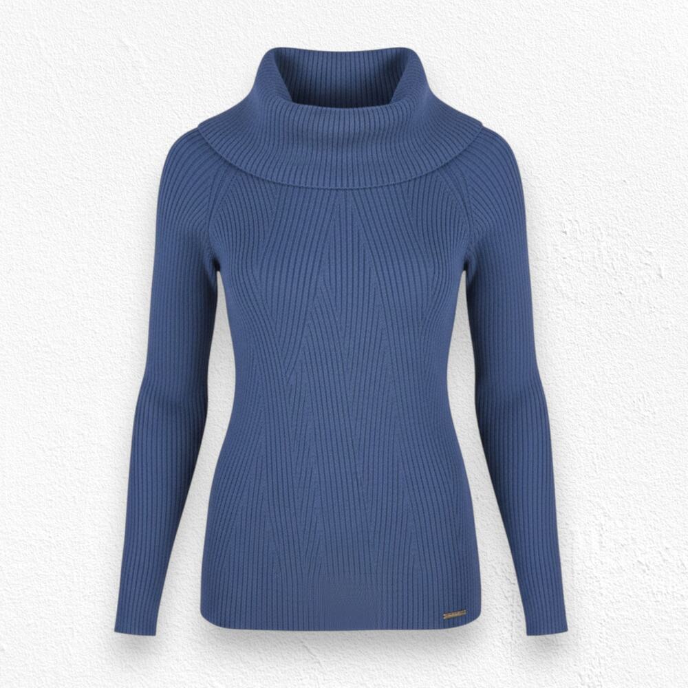Michael Michael Kors Navy Blue Ribbed Off Shoulder Designer Sweater Size Large
